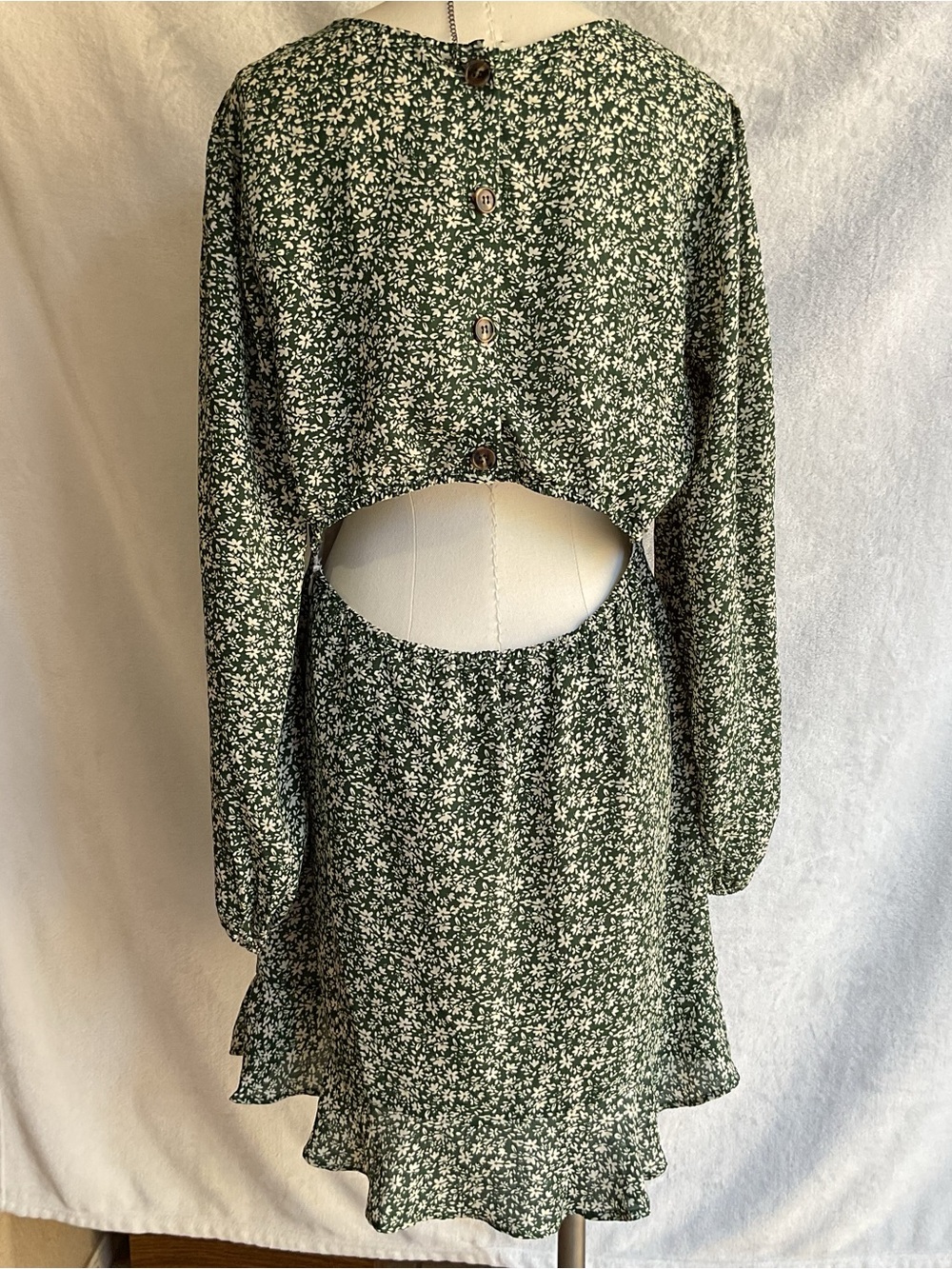 Lulus Cut Out Back w/ Button Up Detail Floral Long Sleeve Dress Womens L - Picture 11 of 15